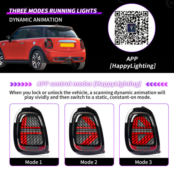 DY-F56-2520A-S1 (9) 3 Modes LED Taillights for Mini Cooper 3rd Gen F55/F56/F57 Hatchback Convertible 2014-2024 for Rear Lamp Retrofit DOT/E-mark Certified